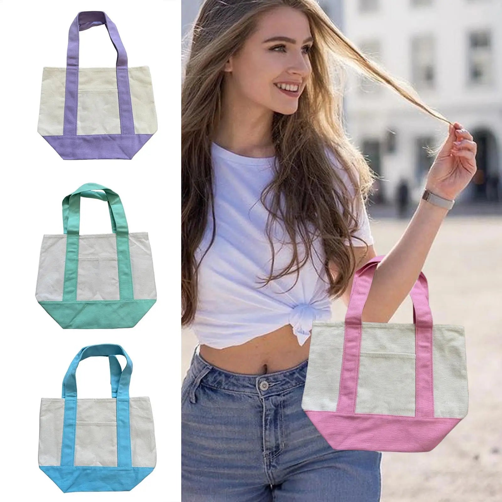 Canvas Tote Bag Large Canvas Tote Bags Reusable Grocery Carrier Fashionable Shopping Pouch For Camping  Single Shoulder Bags