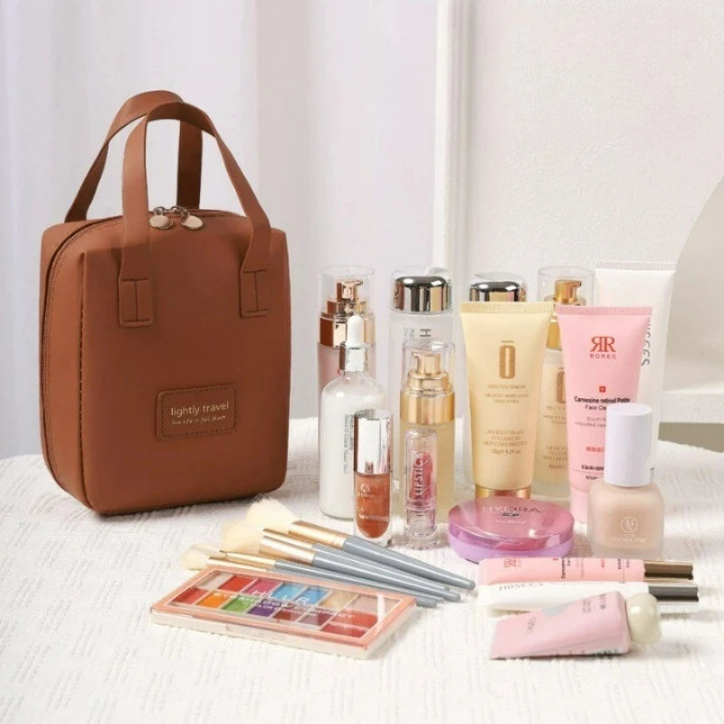 PU Cosmetic Bag Large Capacity Portable Handbag Waterproof Travel Makeup Bag Portable Toiletries Organizer Bathroom Storage Case