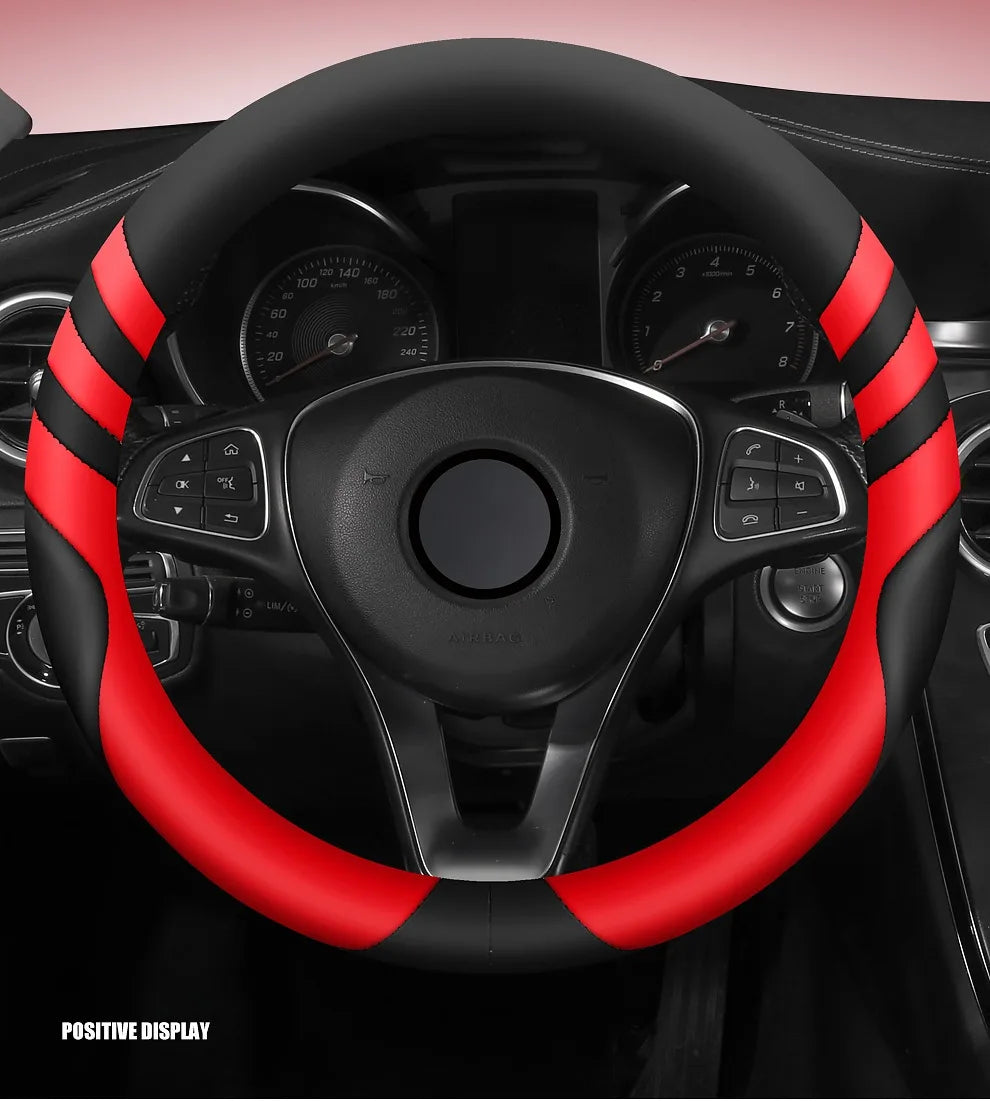 Car Steering Wheel Cover Universal  Durable Leather Cover with Anti-Slip Lining, for Steering Wheel with a Diameter of 14.5"-15"