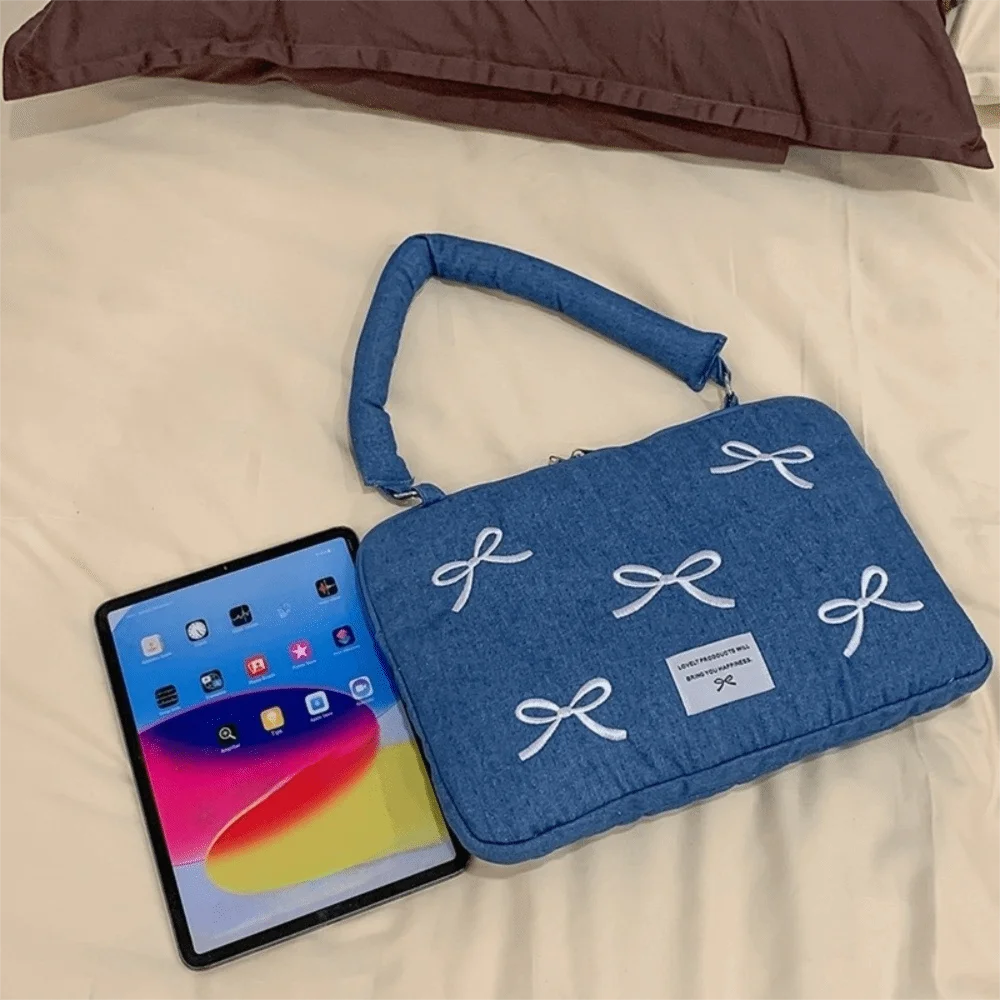 Portable Fashion Computer Bag 14 Inches Shockproof Laptop Bag Soft Bowknot Embroidered Tablet Carring Case Daily Commute