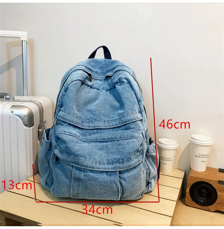 Blue Denim Backpacks For Women 100% Cotton Leisure Or Travel Bags Unisex Large Capacity Canvas Satchels Cloth Korea School Bags