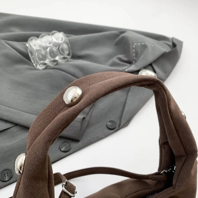 Luxury Purple Handbag For Women Luxury Studded Beading Handbags Wine Red Purse Solid Color Suede Leather Shoulder Crossbody Bags