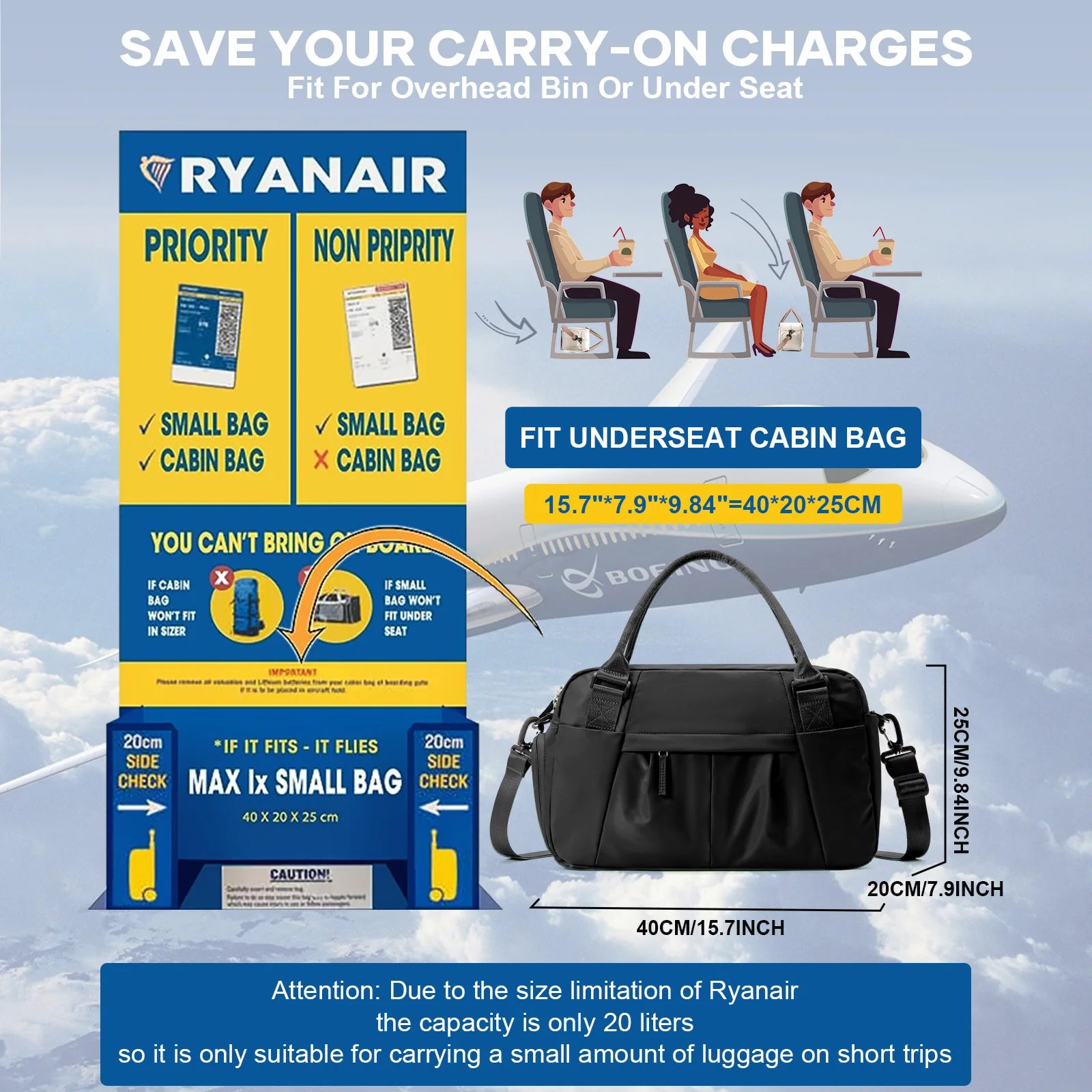 Gym Travel Bags for Women Men, Hand Luggage Travel Handbags 40x20x25 Ryanair Bag, Waterproof Shoulder Bag Exercise Fitness Bag