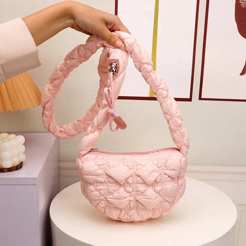 Crossbody Bag for Women Drawstring Strap Hobo Bag Puffer Zipper Underarm Bag Clutch Purse for Travel Shopping