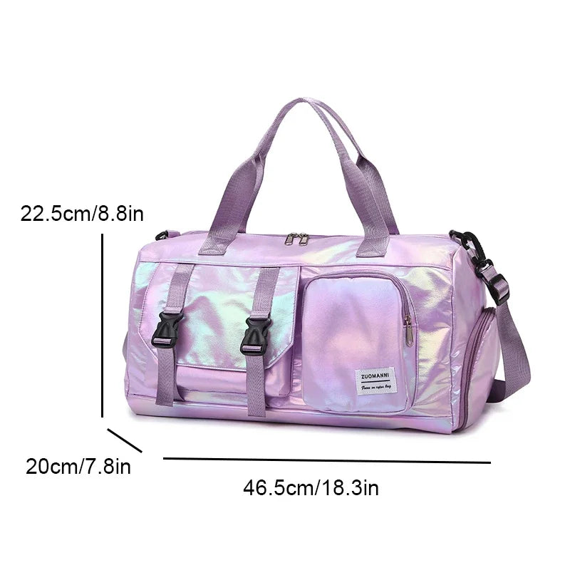 Holographic Glamour Duffel Bag - Spacious,Stylish Shoulder Tote with Shoe Compartment for Effortless Weekend Escapes -