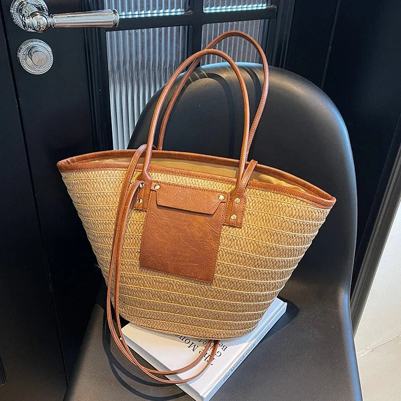 Luxury Designer Straw Beach Bag Large Capacity Beach Shoulder Bag For Women Summer Raffia Handbag Shopper Basket Tote Travel Bag