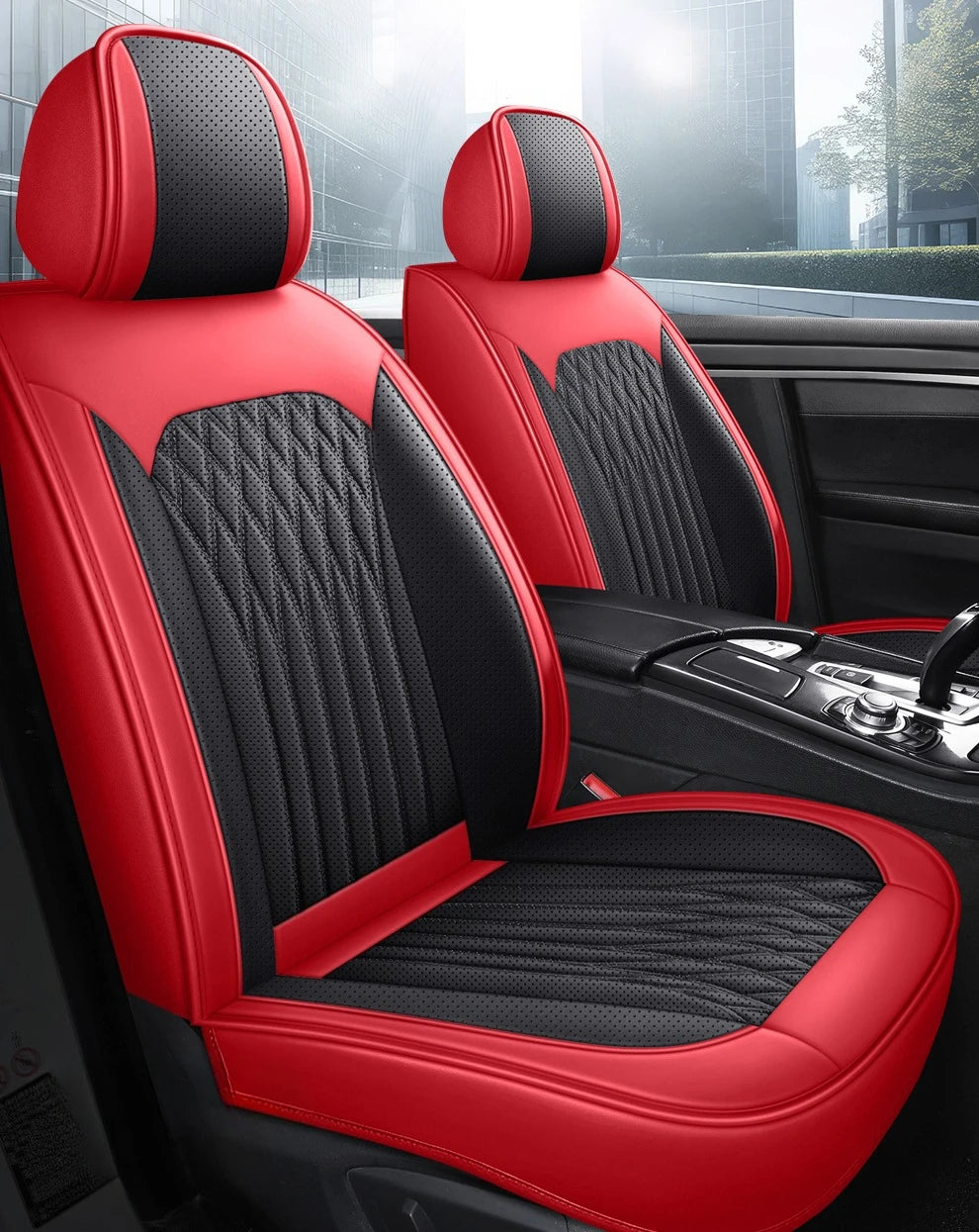 Full Set Car Seat Covers  Full-Wrap Design, Breathable Perforated PU Leather, Universal Fit for Most Sedans, Trucks & SUVs