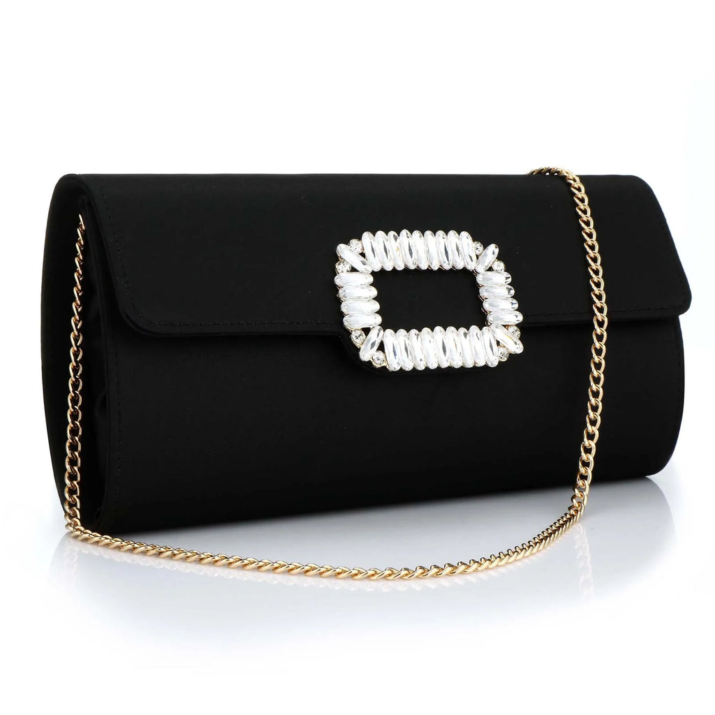 Elegant Satin Envelope Evening Handbags for Women Square Diamond Buckle Wedding Bridal Party Purse Shoulder Chain Messenger Bags