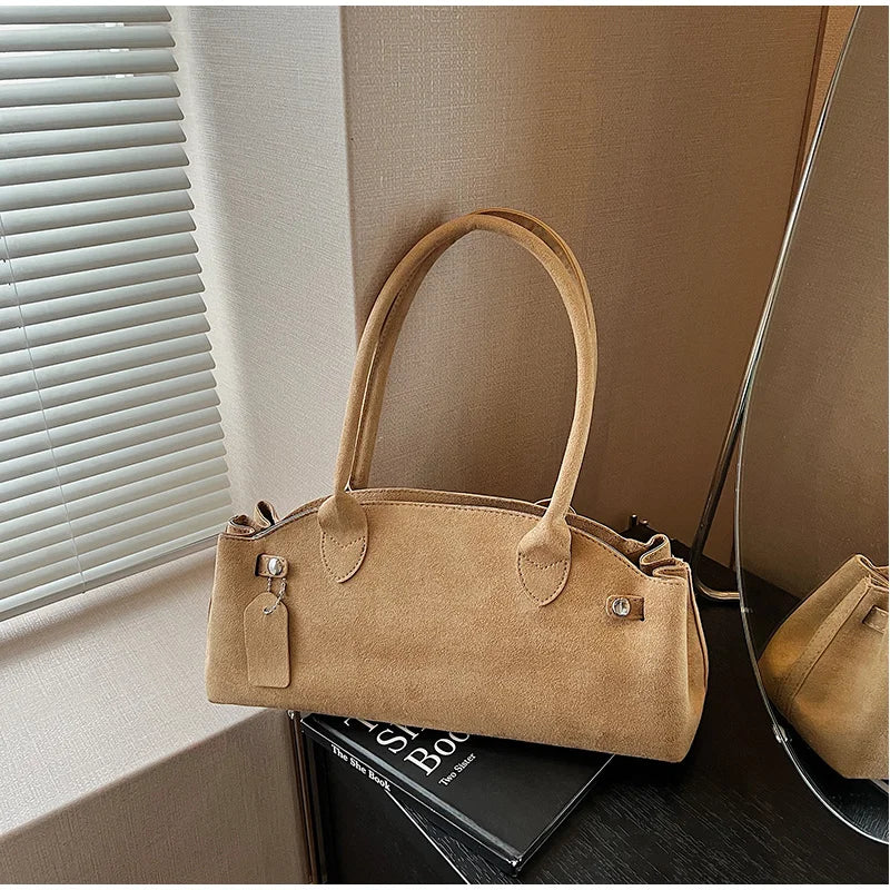 Luxury Women's Bag Lazy Matte Suede Tote Suede Boston Shoulder Bag Large Capacity Commuter Long-handle Handbag Underarm Shopper