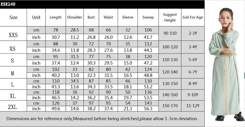 Muslim Girls Hooded Dress Eid Djellaba Ramadan Islam Clothing Turkey Kaftan Saudi Arab Robe Jalabiya Prayer Garment Caftan Gown