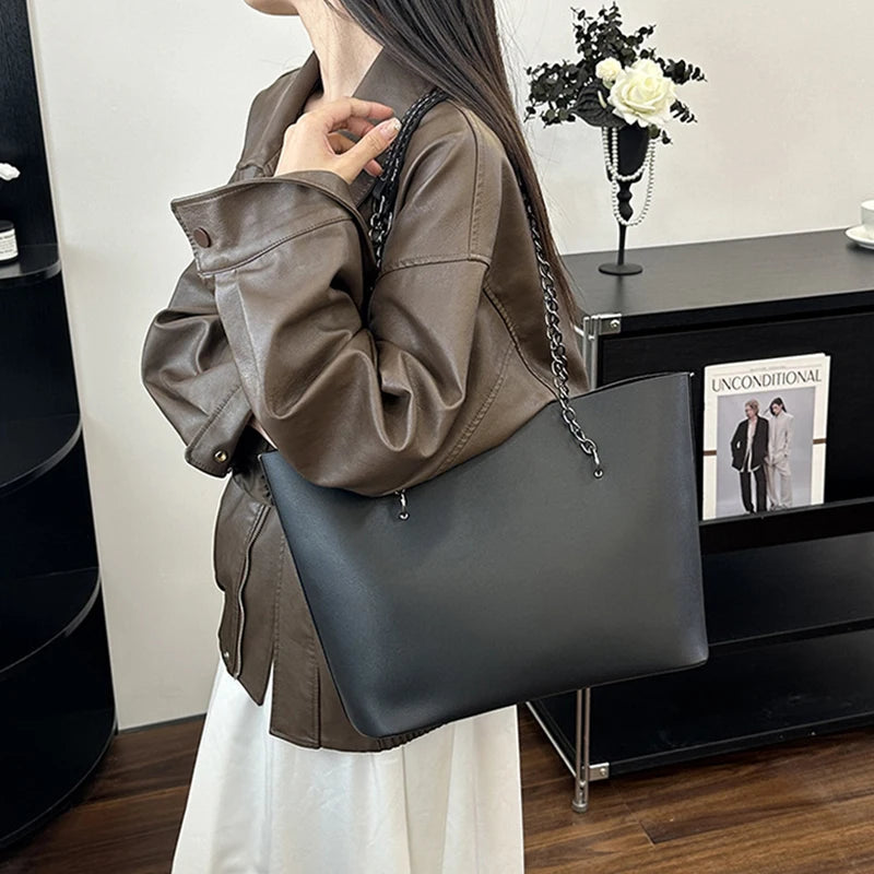 Luxury PU Leather Tote Bag For Women New Chains Shoulder Bag Large Capacity Handbag Travel Female Handle Bag bolso