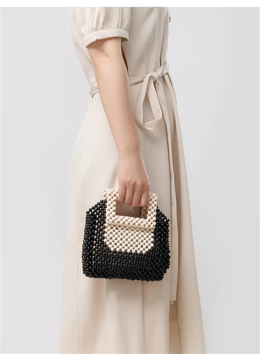 Luxury Wooden Beads Tote Bags Vintage Women's Square Handbag Handmade Fashion Banquet Bags Summer Casual Beach Purses Bag Bolsos