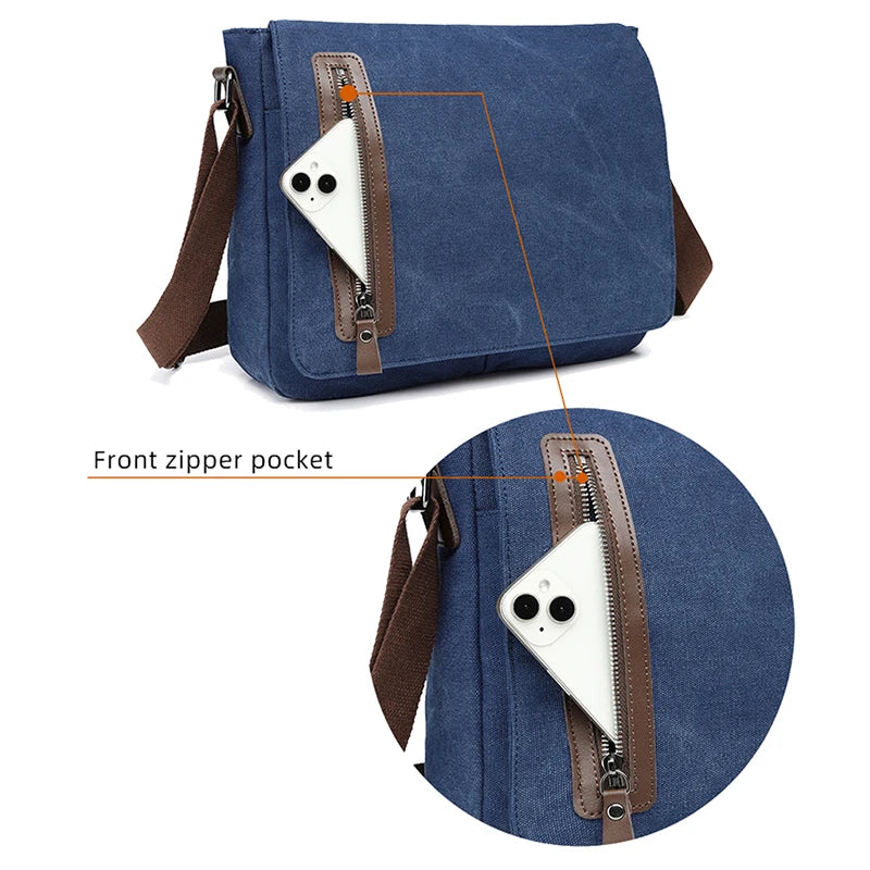 Messenger Bag Men Shoulder Canvas Business Retro Crossbody Vintage Pack Casual Trip Office Portable Travel Fashion Bags Y158A