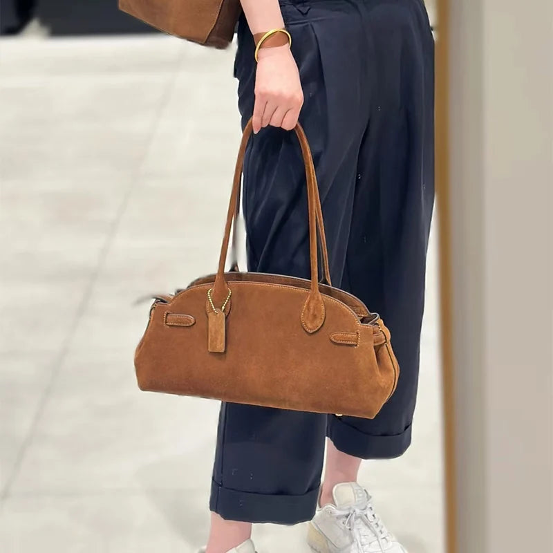Luxury Women's Bag Lazy Matte Suede Tote Suede Boston Shoulder Bag Large Capacity Commuter Long-handle Handbag Underarm Shopper