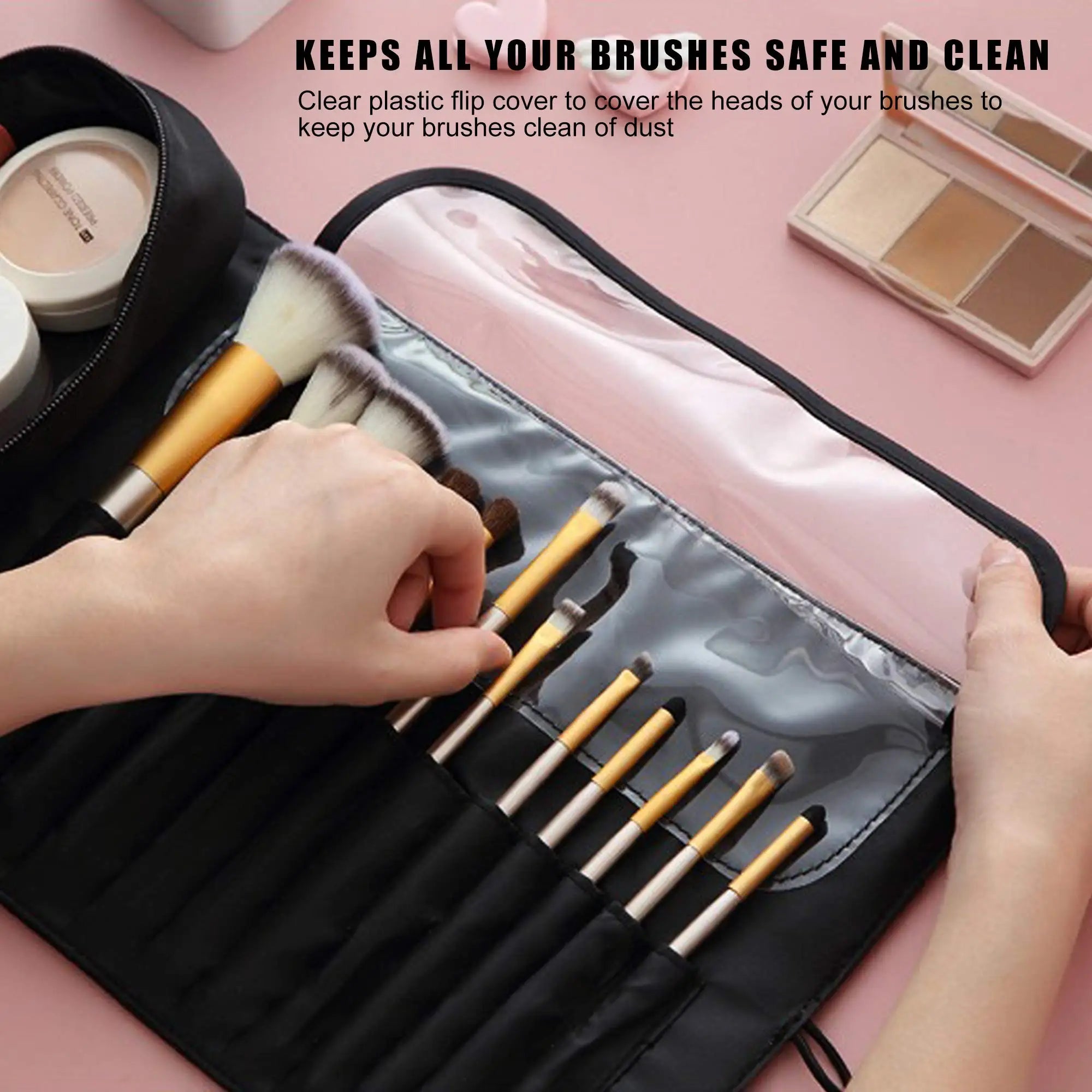 Makeup Bag Women's Cosmetic Brush Bag Travel Organizer Makeup Brushes Fold Tools Rolling Bags Waterproof Nylon Makeup Case