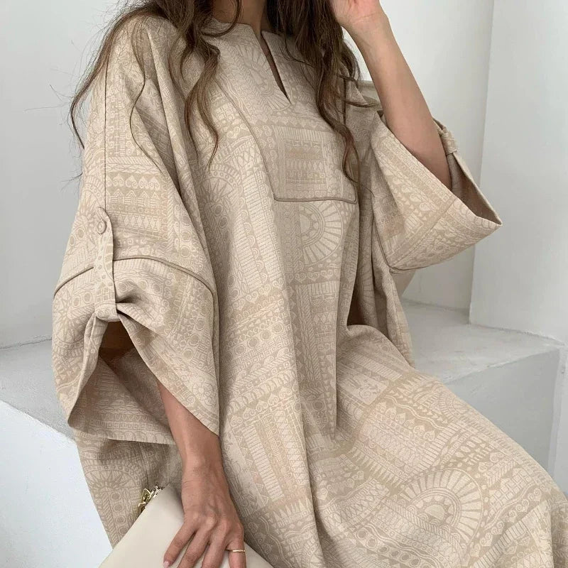 2024 Summer Fashion New Muslim Women Loose Ethnic Style Plus Size Dress Printed Square Neck Elegant Casual Party Women's Wear