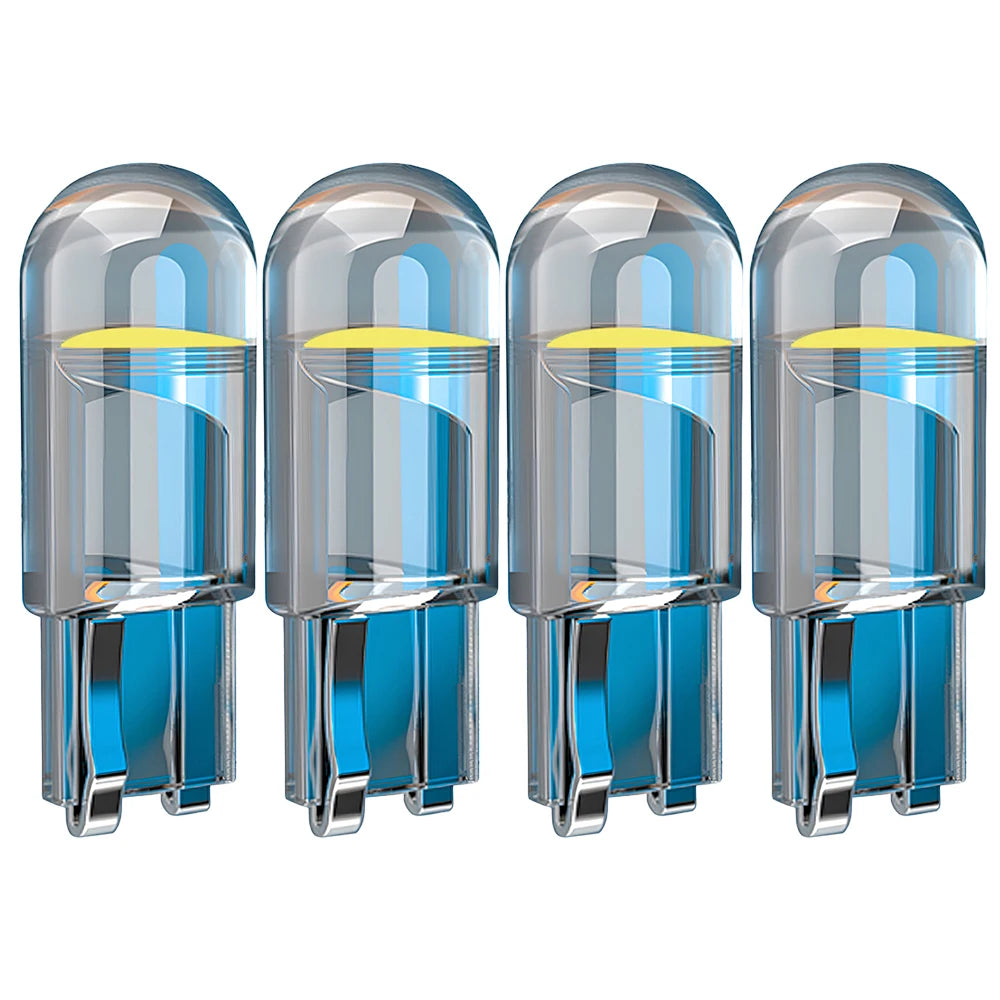 4X Car W5W 194 T10 LED Glass Housing Cob Auto Bulb White Red Blue Yellow Trunk Wedge License Plate Lamp Dome Tail Backup Light