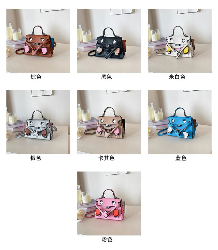 2025 Niche Kelly Bag Womens Mosaic Doll Robot Print Shoulder Crossbody Purse Unique Designer Handheld Tote Fashion Statement