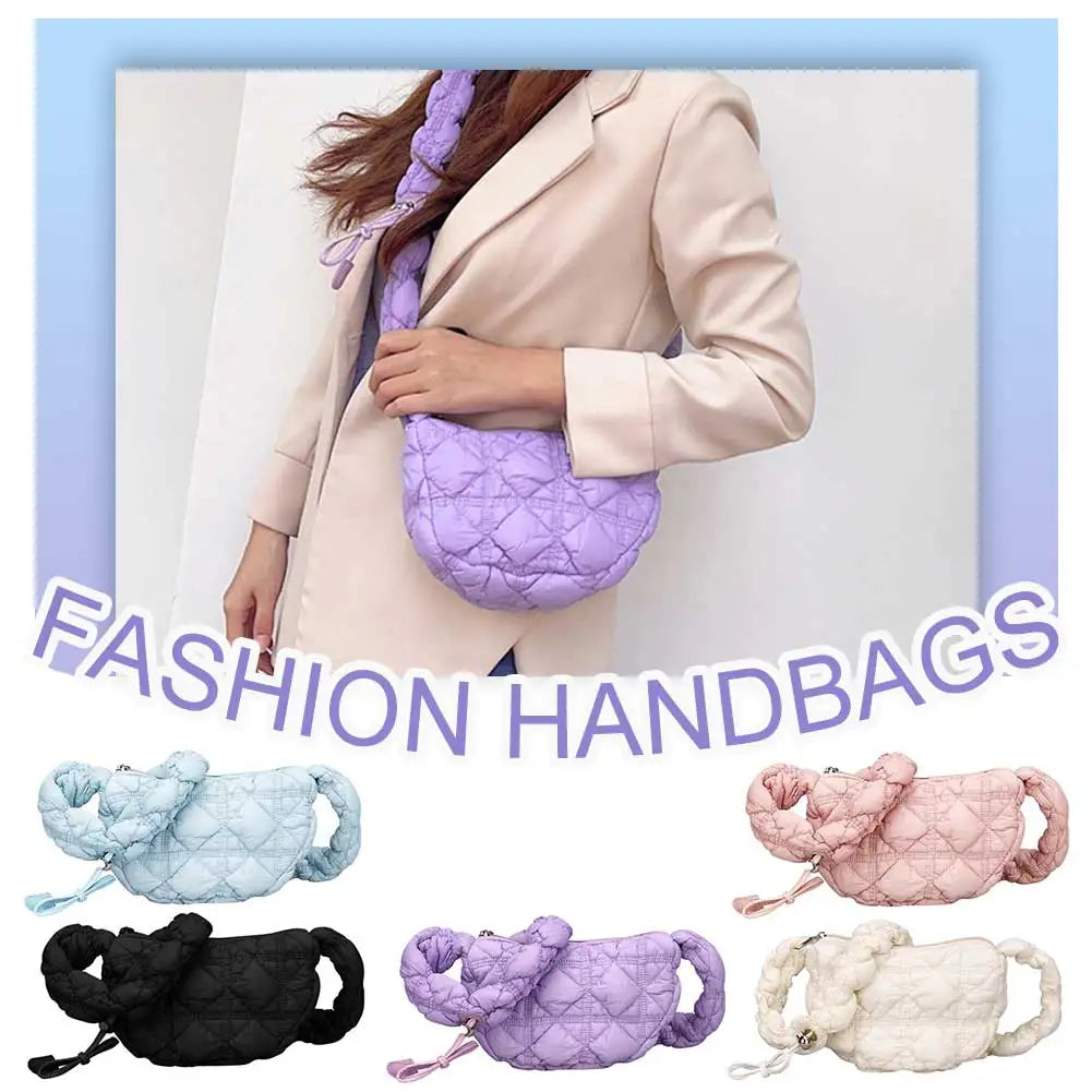 Crossbody Bag for Women Drawstring Strap Hobo Bag Puffer Zipper Underarm Bag Clutch Purse for Travel Shopping