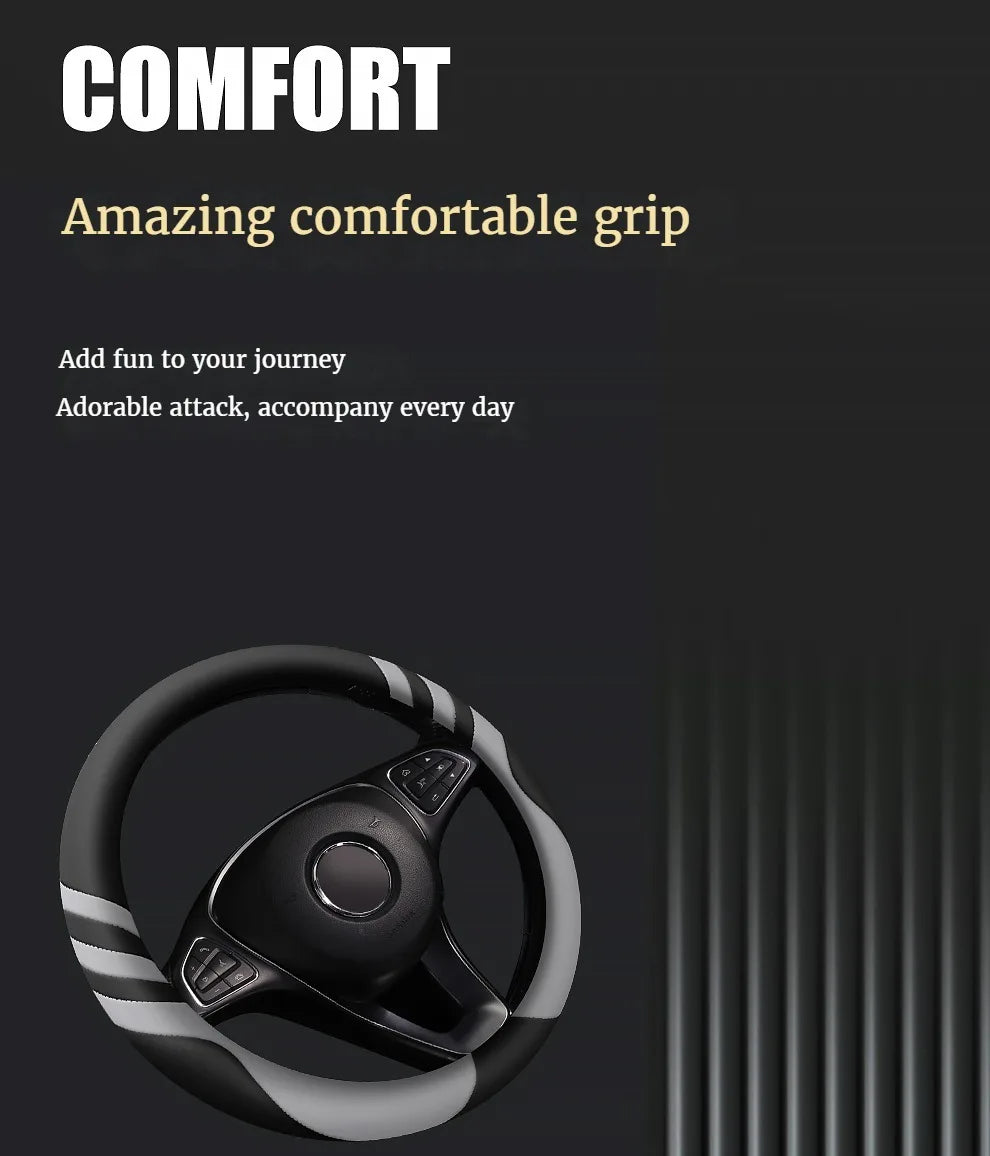 Car Steering Wheel Cover Universal  Durable Leather Cover with Anti-Slip Lining, for Steering Wheel with a Diameter of 14.5"-15"