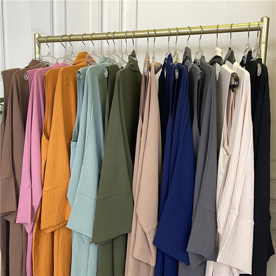 Abaya Women Muslim Long Dresses African Open Kaftan Dubai Turkey 2 Piece Set Luxury Islam Morocco Clothing Caftan Fashion Modest