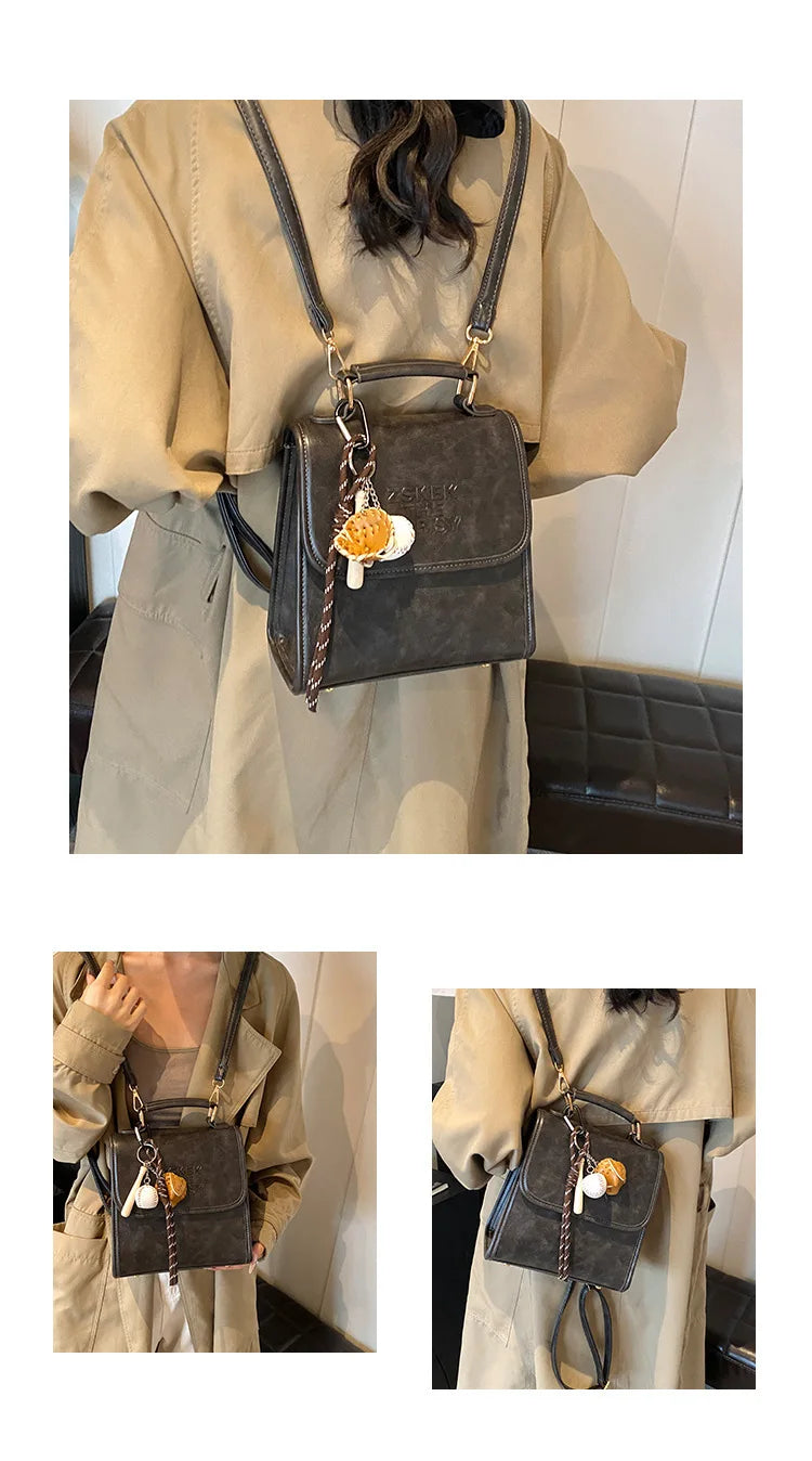 Casual Retro Large Capacity Women's Backpack Fashionable Versatile Stylish Satchel Crossbody Bag New Black City Simple Style PU