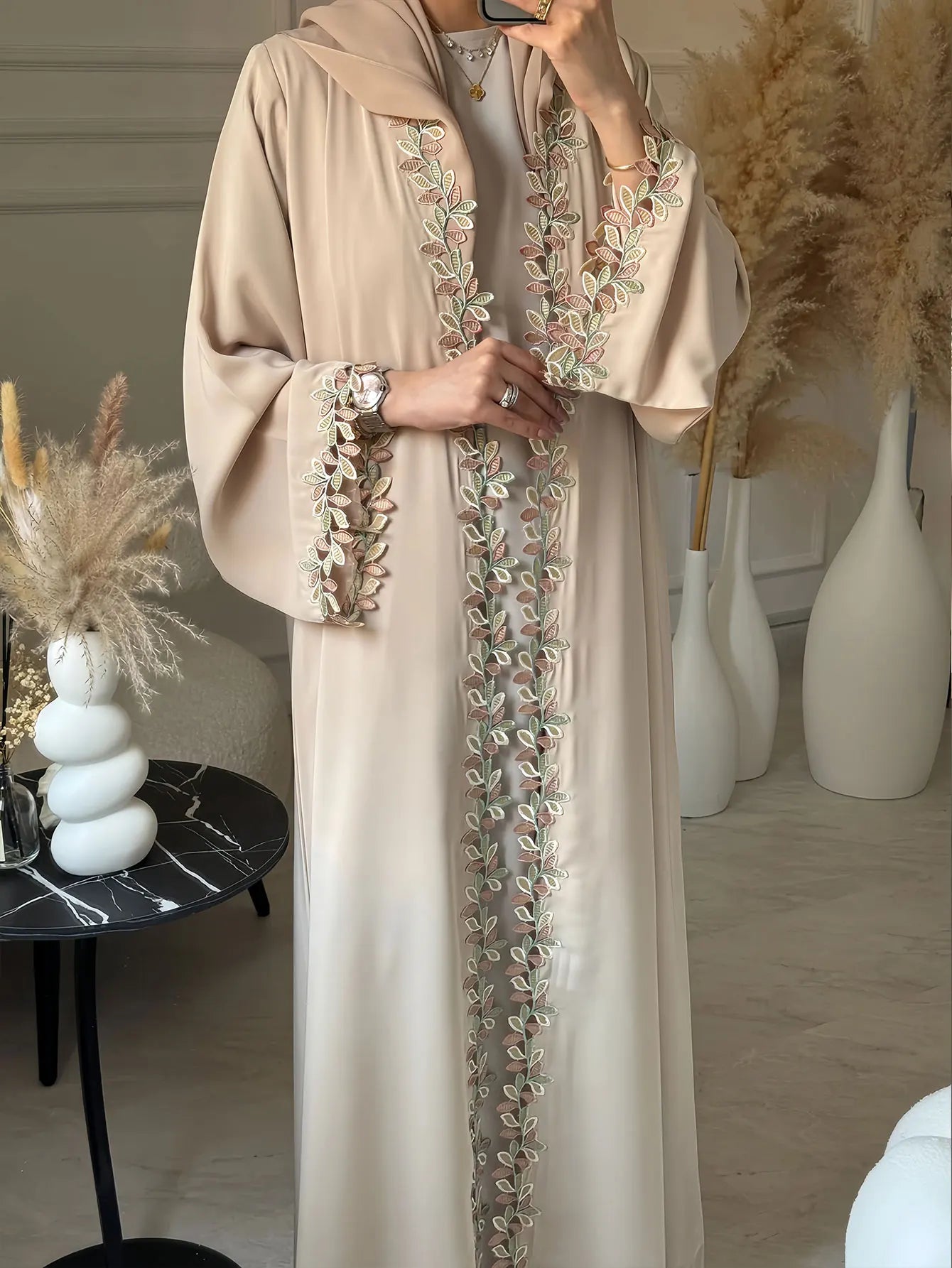 Dubai Elegant  Purple Abaya for Muslim Women - Intricately Crafted with Multicolored Embroidery Piece in Islamic Modest Fashion