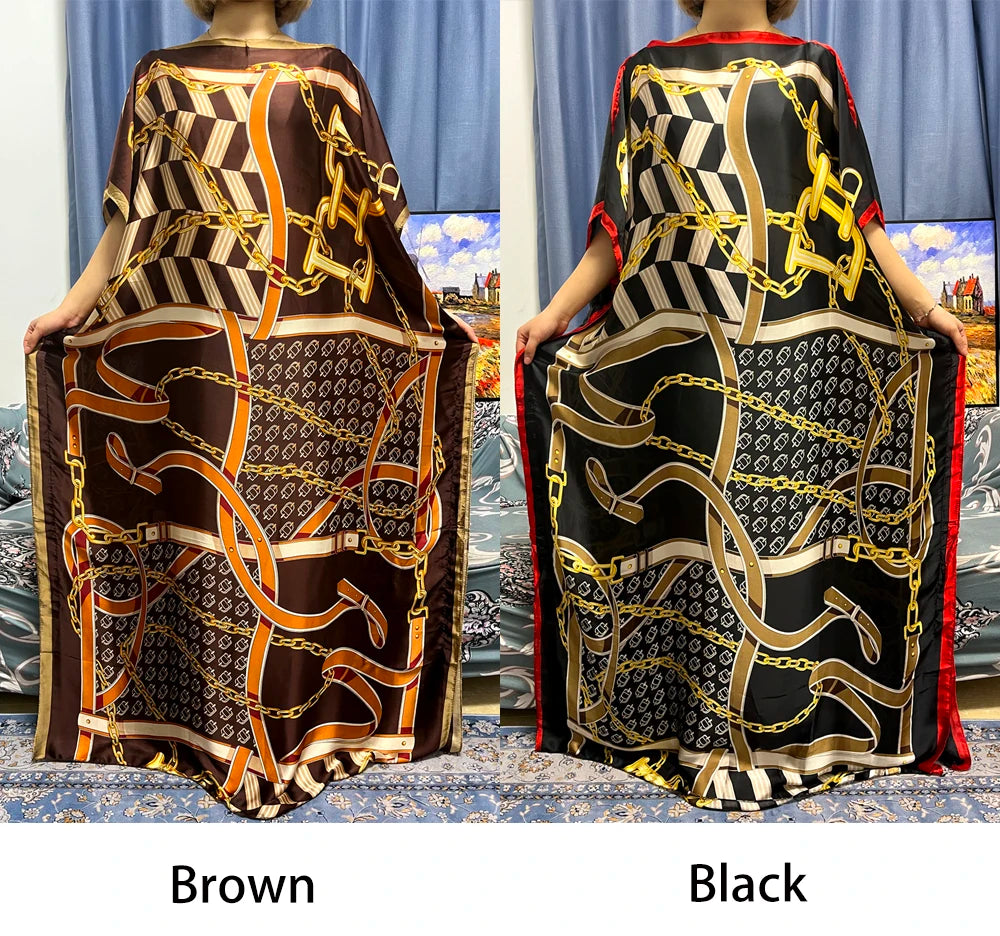 Muslim Silk Abayas For Women 2023 Fashion Print Islam Turkey Loose Elegant Femme Robe African Summer Ice Clothes With Headscarf