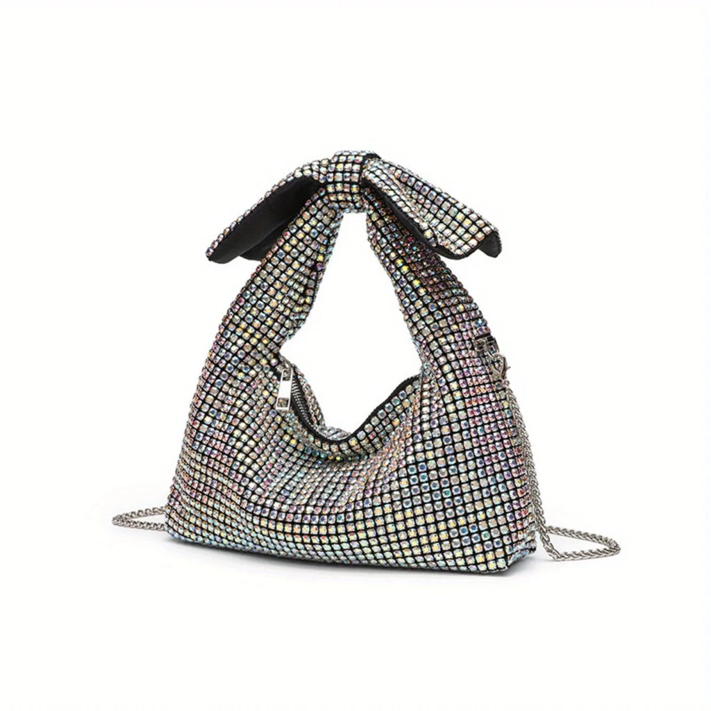 Bow Evening Bag for Women Rhinestone Shoulder Purse Glamorous Crystal Crossbody Bag Sparkling Party Clutch for Special Occasions