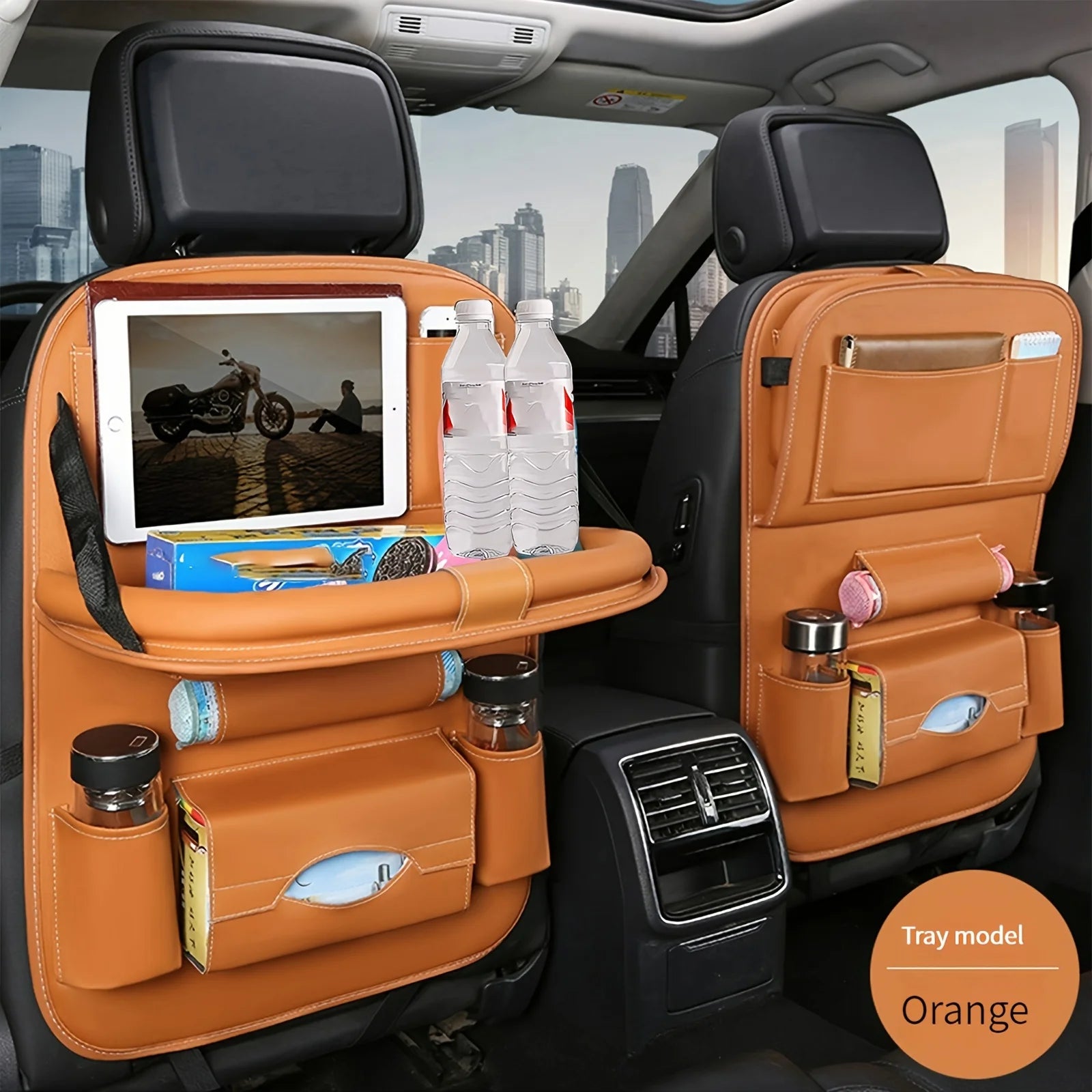 Luxury PU Leather Storage Bag Car Seat Bag Tray Perfect for Snacks Books and Toys Multifunctional Upgrade Suspended With Handle