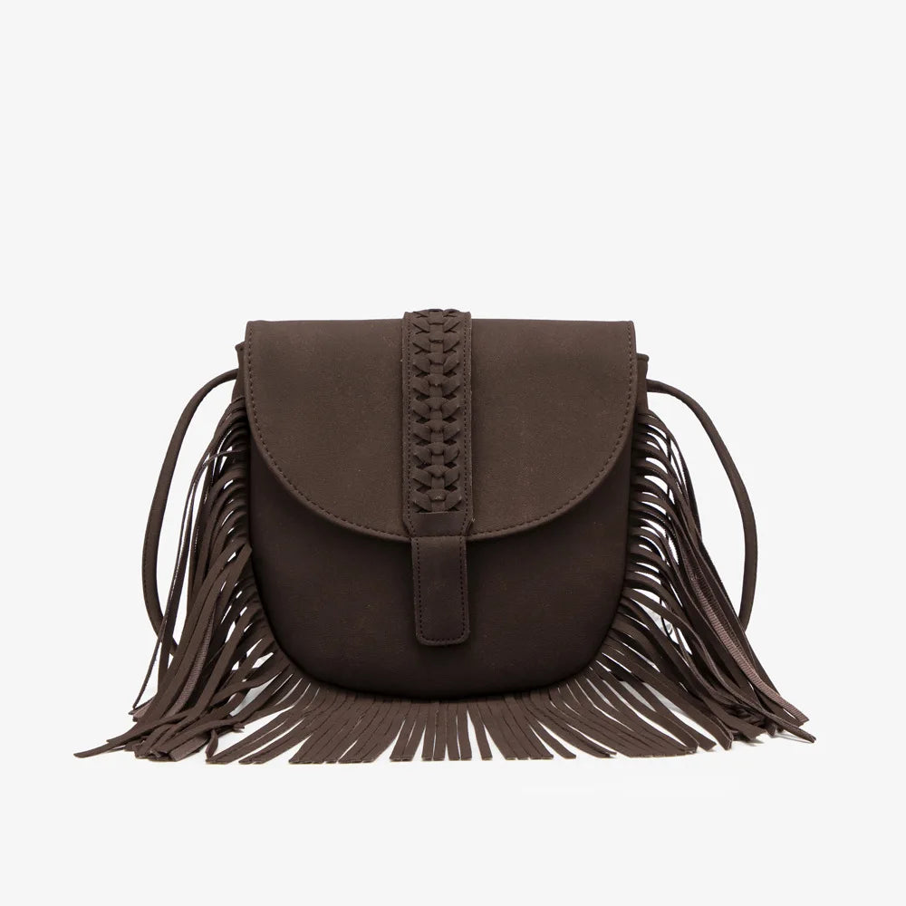 Boho Style Bohemian Fringed Crossbody Bag Versatile Faux Suede Design Shoulder Bag Flip Small Square Bags For Women Daily Travel