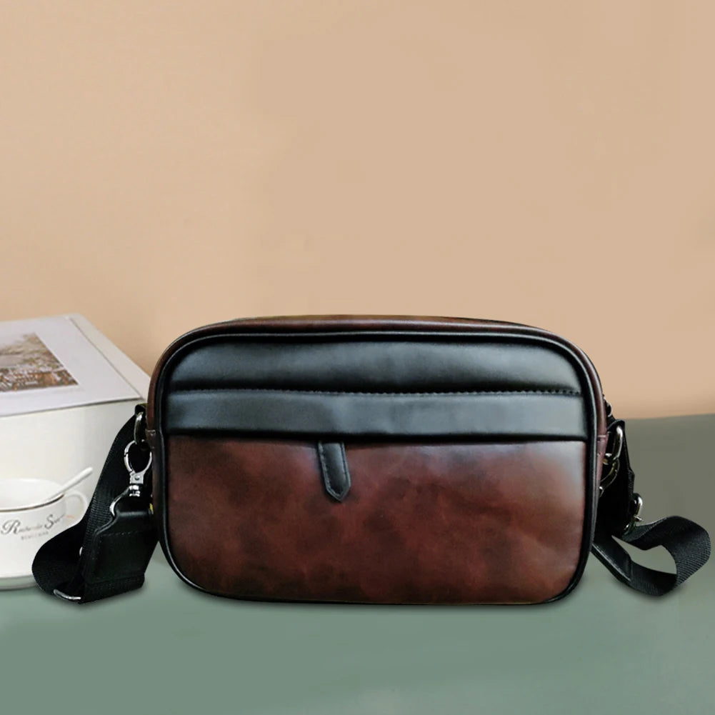 Luxury Business Shoulder Bag for Men Design Plaid PU Leather Messenger Crossbody Bag Casual Zipper Small Square Sling Bag Pouch