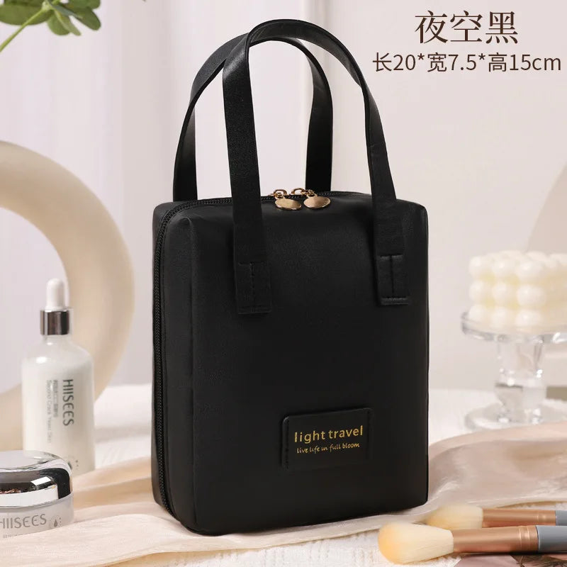 PU Cosmetic Bag Large Capacity Portable Handbag Waterproof Travel Makeup Bag Portable Toiletries Organizer Bathroom Storage Case