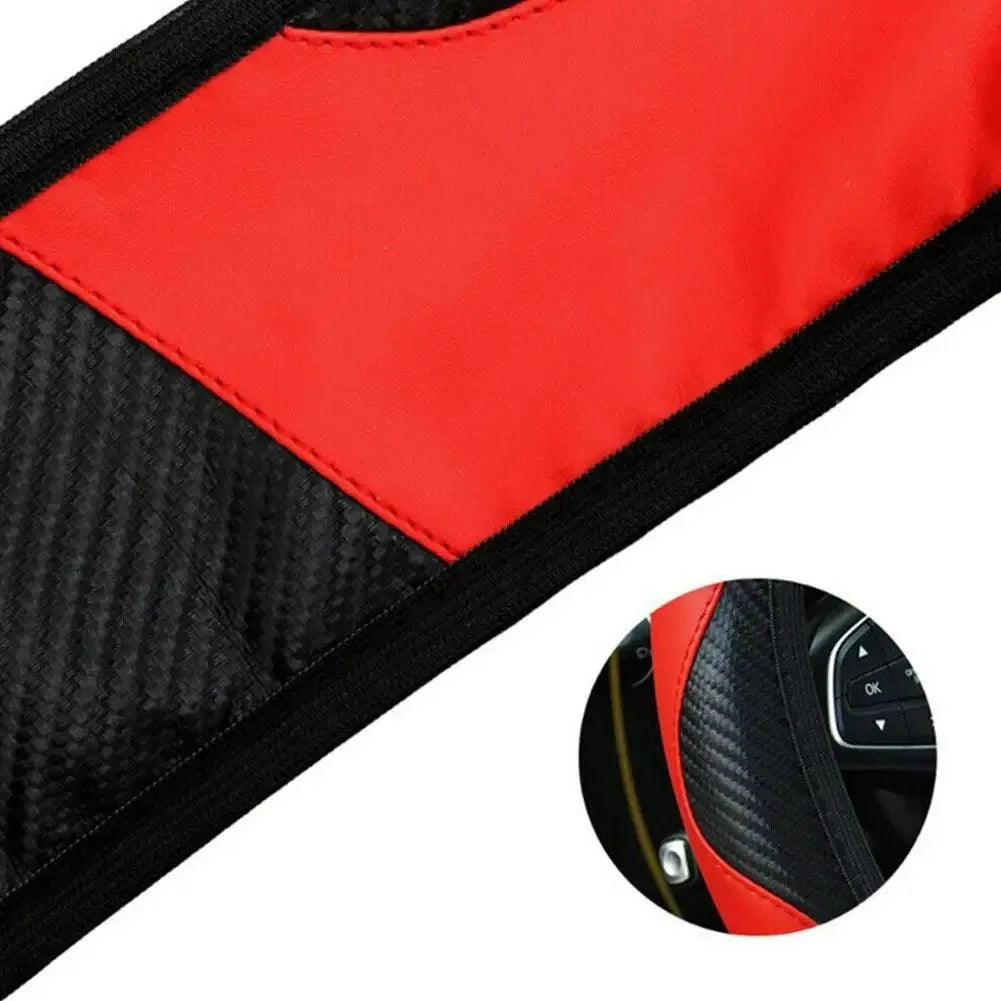Car Steering Wheel Cover Breathable Anti Slip PU Leather Steering Covers Suitable 37-38.5cm Auto Decoration Carbon Fiber