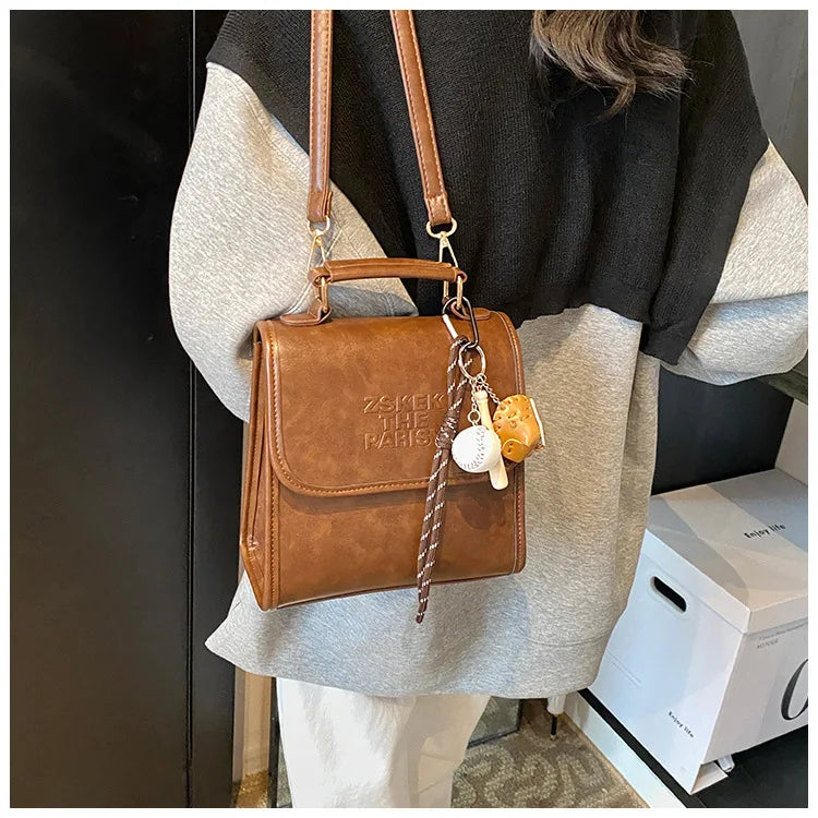 Casual Retro Large Capacity Women's Backpack Fashionable Versatile Stylish Satchel Crossbody Bag New Black City Simple Style PU