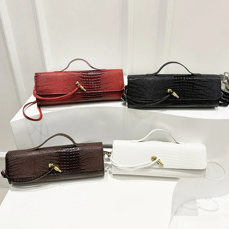 Luxury Design Top-Handle Bag For Women Evening Handbag Long Purse, Crocodile Pattern Crossbody Shoulder Bags Fashionable Outfits