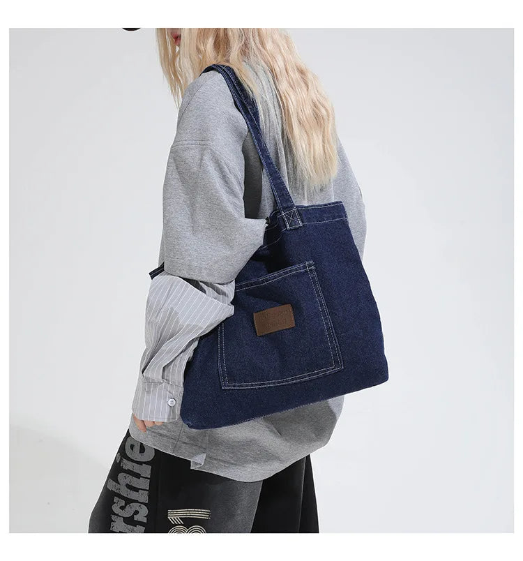 Denim Shoulder Bag Fashion Versatile Daily Commute Large Capacity Handbag