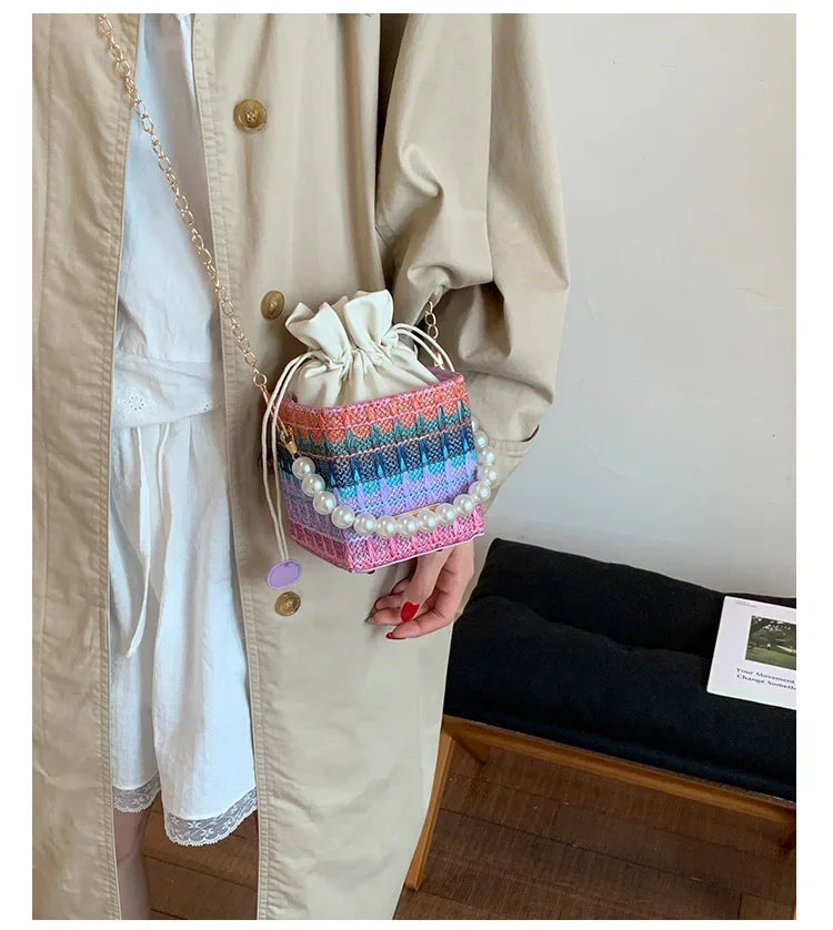 Trendy Chain Strap Women's Crossbody Bag Fashionable Drawstring Shoulder Bag Stylish Small Square Handbag Casual New Model