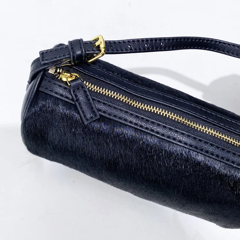 Luxury  Hair Splicing Genuine Leather Women's Bag 2025 New High Quali Single oulder Slant Cross Handheld Pencil Case...