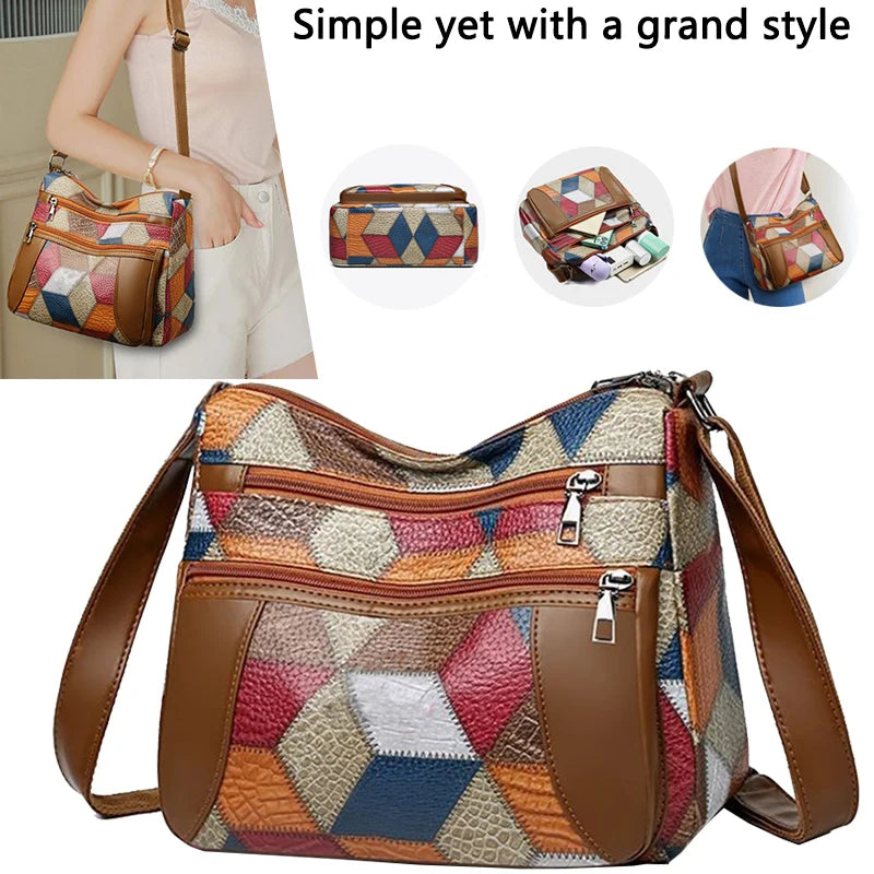 Women's handbags are suitable for middle-aged and elderly mothers, travel cross-body bags with geometric patterns