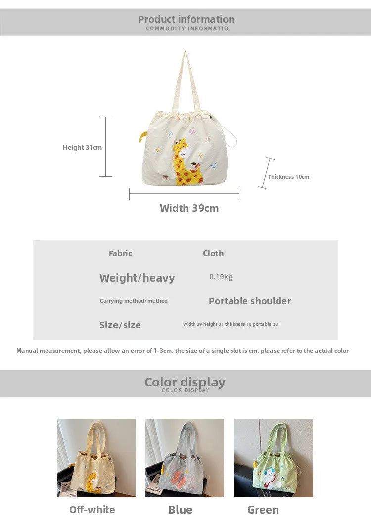 Leisure Large Capacity Single Shoulder Bag Trendy Embroidered Nylon Tote Bag School Style Sweet Handle Bag