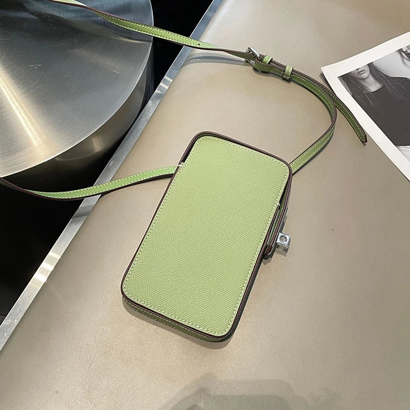 Luxury Design Phone Bag Woman Portable Genuine Leather Cross-body Bag Custom Name Fashion Casual Lady Shoulder Bag Card Wallet