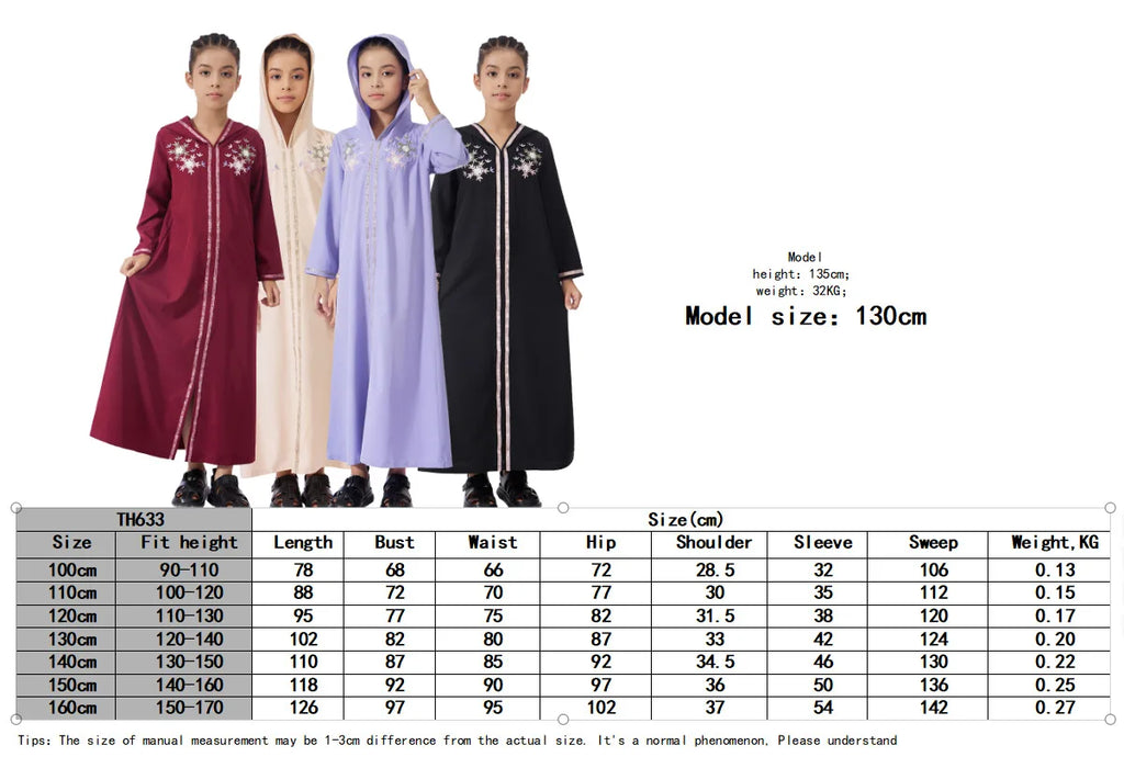 Muslim Girls Hooded Dress Eid Djellaba Ramadan Islam Clothing Turkey Kaftan Saudi Arab Robe Jalabiya Prayer Garment Caftan Gown