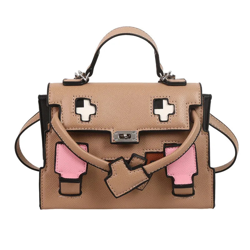 2025 Niche Kelly Bag Womens Mosaic Doll Robot Print Shoulder Crossbody Purse Unique Designer Handheld Tote Fashion Statement