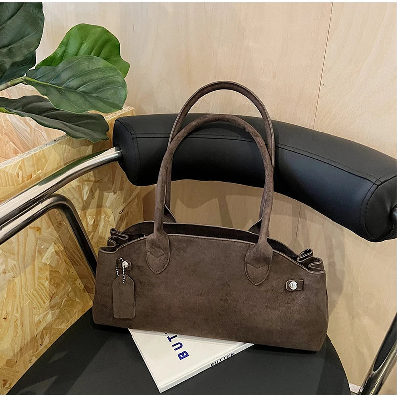 Luxury Women's Bag Lazy Matte Suede Tote Suede Boston Shoulder Bag Large Capacity Commuter Long-handle Handbag Underarm Shopper