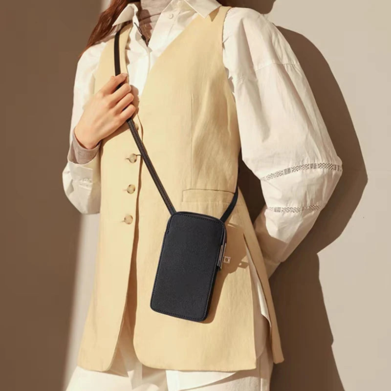 Luxury Design Phone Bag Woman Portable Genuine Leather Cross-body Bag Custom Name Fashion Casual Lady Shoulder Bag Card Wallet