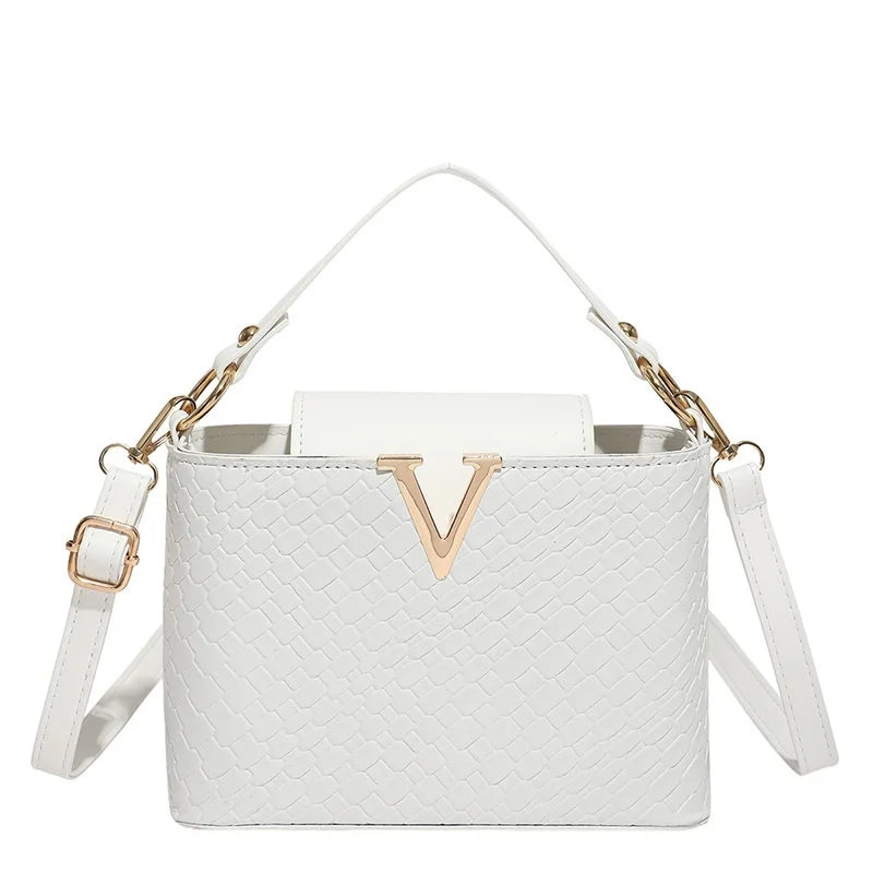 Luxury Women's Tote Bag, Chic V Shaped Stylish Pu Leather Bucket Bag, Top Cover Handbag Women Shoulder Crossbody Bags for Woman