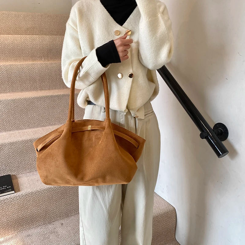 Large Nubuck Leather Tote Bags Ladies Shoulder Bag for Women Autumn Winter New Korean Fashion Y2K Retro Handbags and Purses