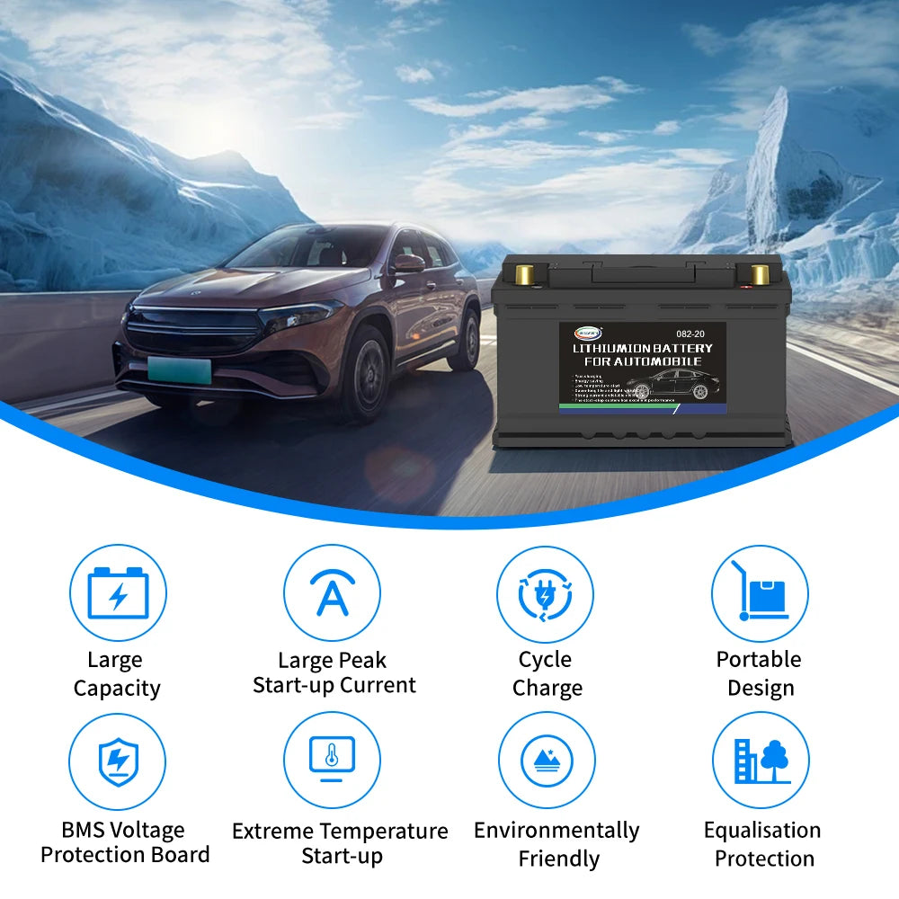 LiFePO4 Car Battery Built in BMS 70Ah 82Ah 100Ah 120Ah CCA 1300 1600 1900 2300A Car Jump Starter Lithium Iron Battery for RV Van