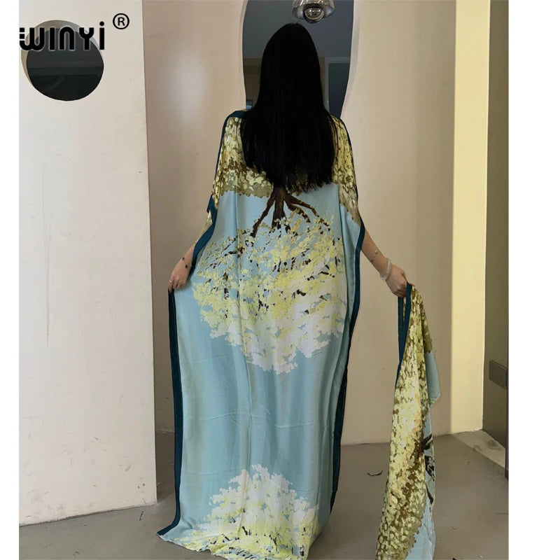 WINYI muslim african traditional dress for woman abaya dubai luxury Kaftan evening dress Elegant Maxi Length Dress beach covers